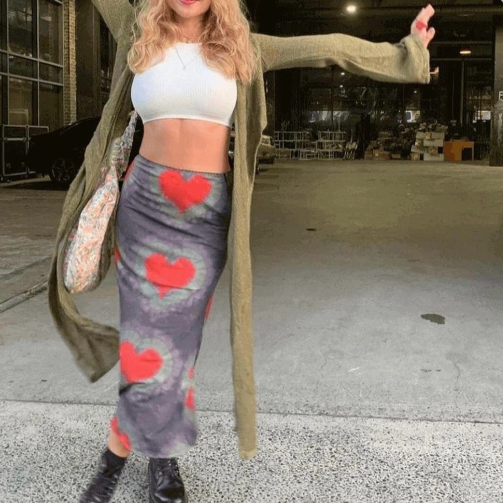 Omighty Gray and Red Maxi Pencil Skirt for Night Out